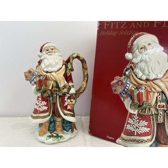Fitz And Floyd Solstice Santa Handcrafted Christmas Teapot 12” 2005 New Open Box - Picture 1 of 16